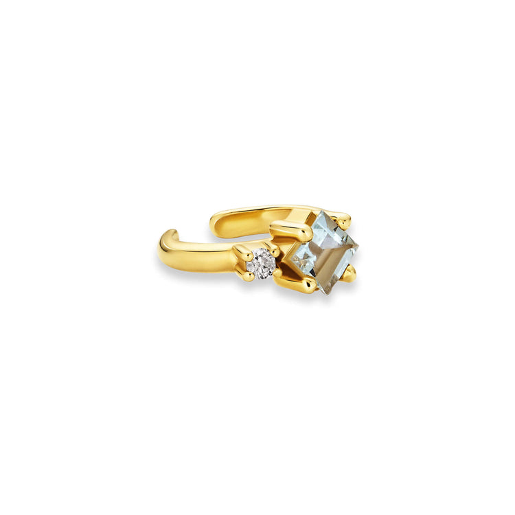 Stone and Strand 10K Yellow Gold Blue Lagoon Diamond and Aquamarine Ear Cuff Side Image