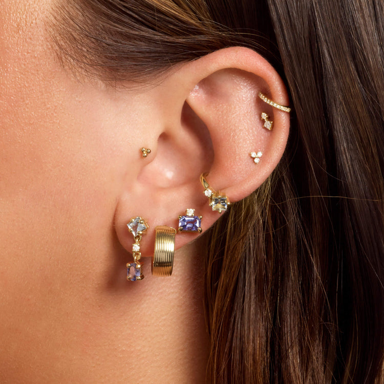 Image of 10K Yellow Gold Blue Lagoon Ear Cuff with Stone and Strand Earrings