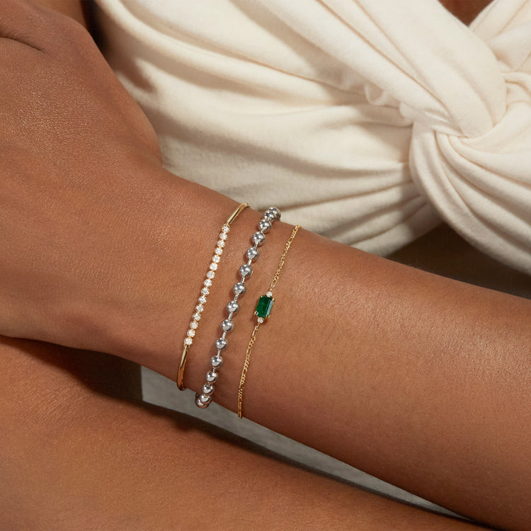 Image of Sterling Silver Bold Bead Chain Bracelet with Stone and Strand Bracelets