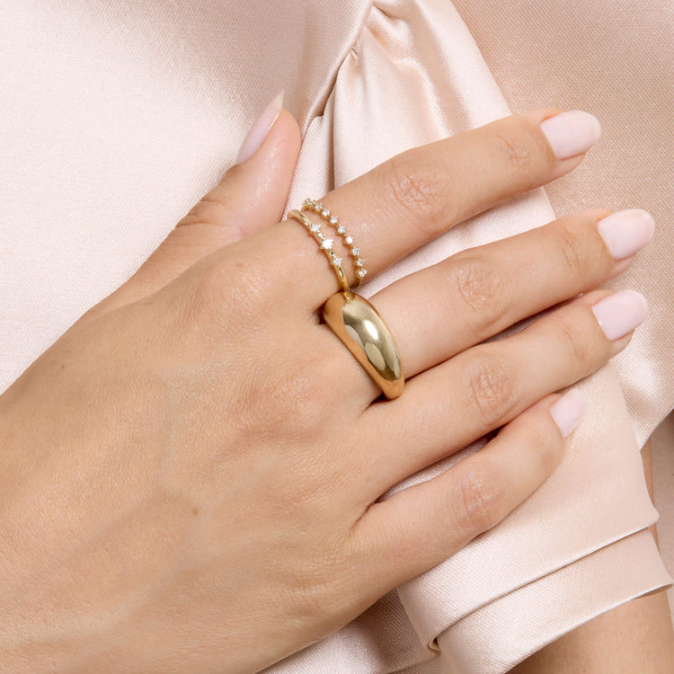 Image of 14K Yellow Gold Bold Form Ring with Stone and Strand Rings