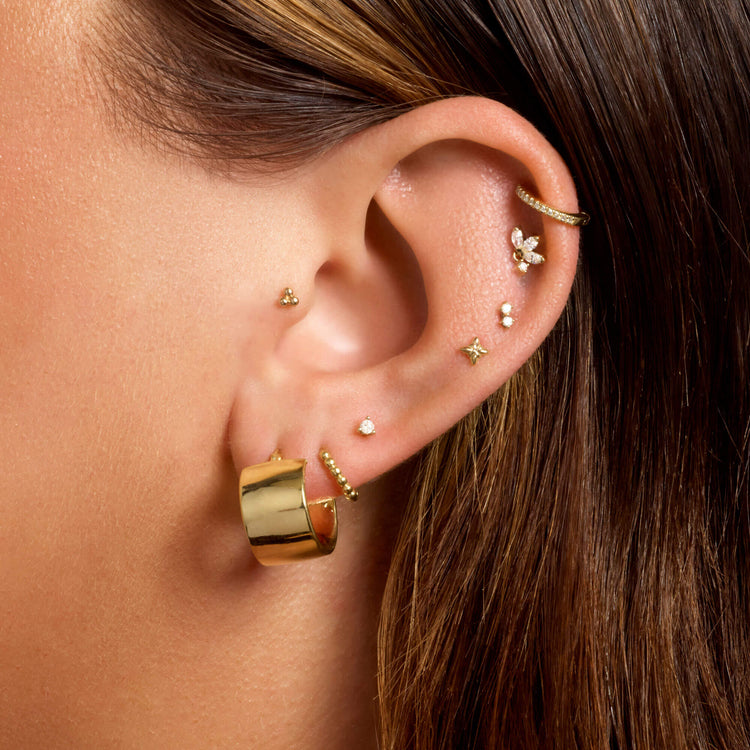 Image of 10K Yellow Gold Bold Glider Hoops with Stone and Strand Earrings