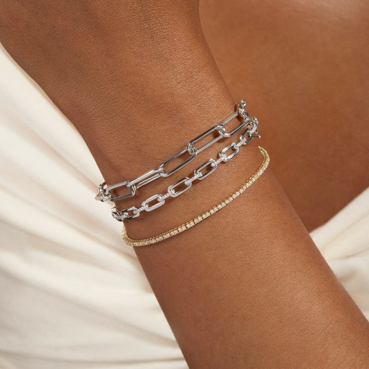 Image of Sterling Silver Bold Paper Clip Bracelet with Stone and Strand Bracelets