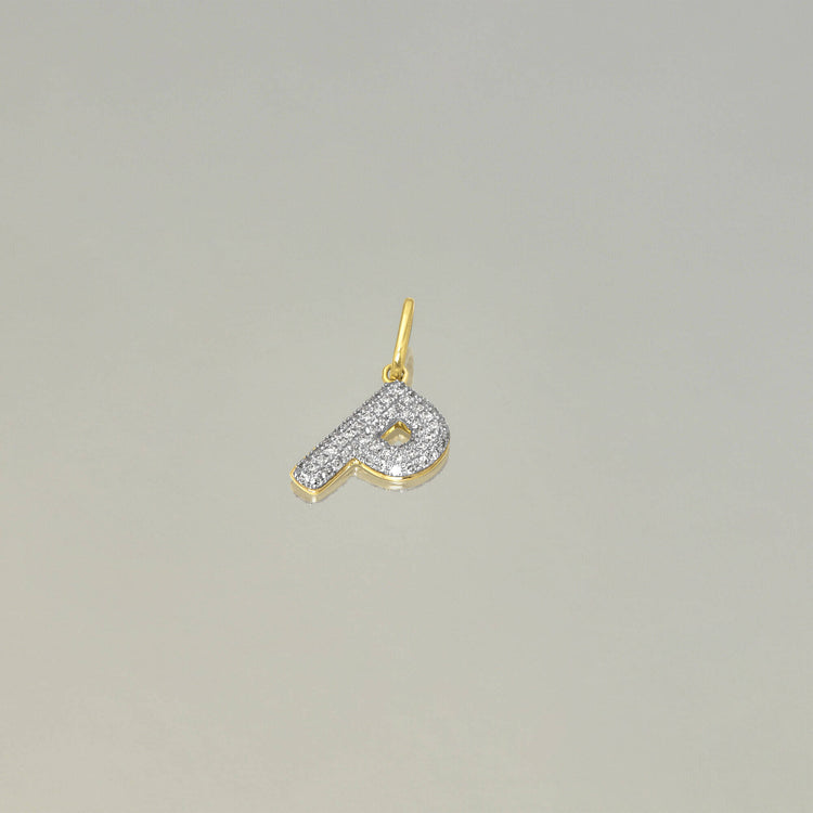 Stone and Strand 10K Yellow Gold Bubble Pave Initial Diamond Charm Editorial Image