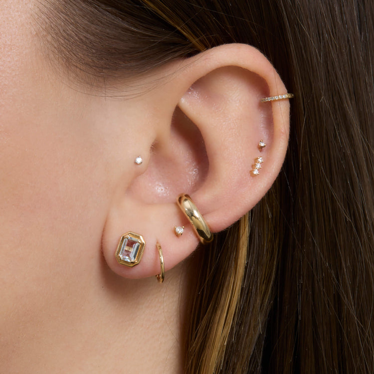 Image of 14K Yellow Gold Bold Puff Ear Cuff with Stone and Strand Earrings