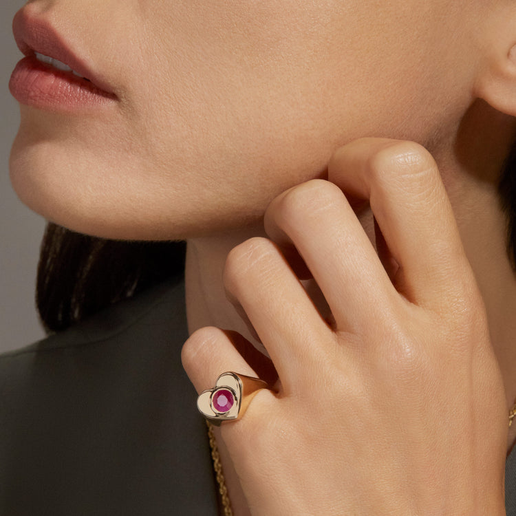 Bold Ruby Heart Pinky Ring STONE AND STRAND