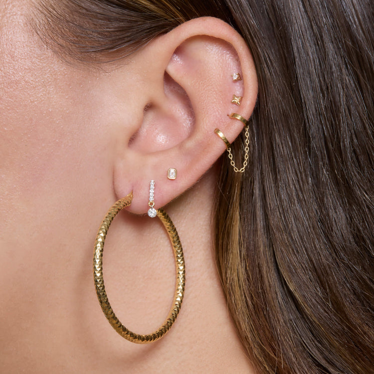 Image of 14K Yellow Gold Bold Sparkle Large Hoops with Stone and Strand Earrings