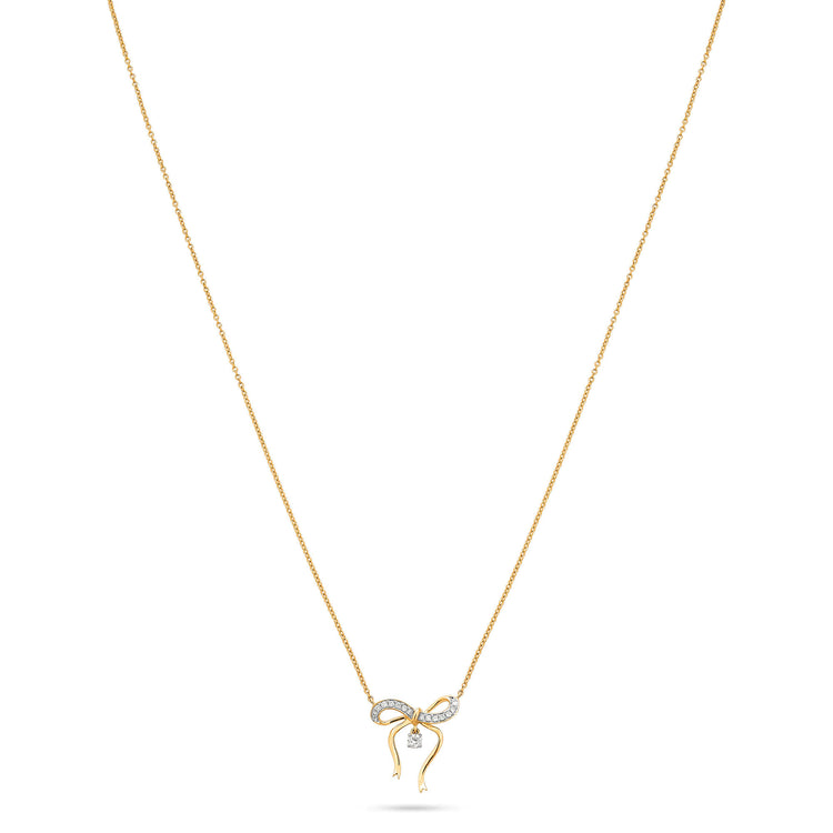 Stone and Strand 14K Yellow Gold Bow Nouveau Diamond Necklace Front Image