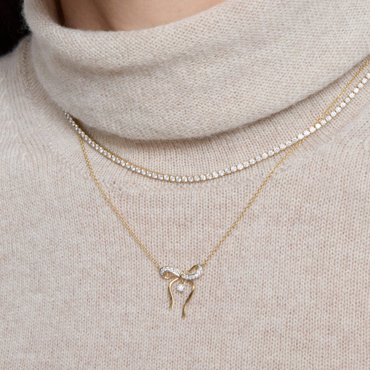Image of 14K Yellow Gold Bow Nouveau Diamond Necklace with Stone and Strand Necklaces
