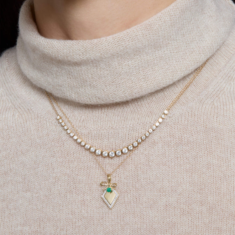 Image of 14K Yellow Gold Bow Nouveau Diamond Tag Necklace with Stone and Strand Necklaces