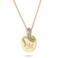 Stone and Strand 10K Yellow Gold Bow Nouveau Diamond Medallion Necklace Close Up Engraved Image