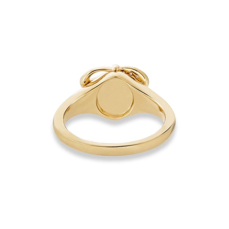 Stone and Strand 10K Yellow Gold Bow Nouveau Diamond Signet Ring Rear Image