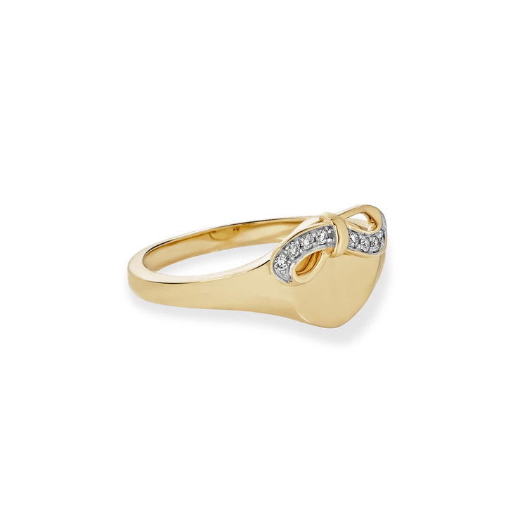 Stone and Strand 10K Yellow Gold Bow Nouveau Diamond Signet Ring Side Image