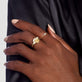 Image of 10K Yellow Gold Bow Nouveau Diamond Signet Ring with Stone and Strand Rings