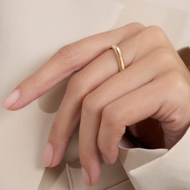 Image of 14K Yellow Gold Bowie Band on Models Hand