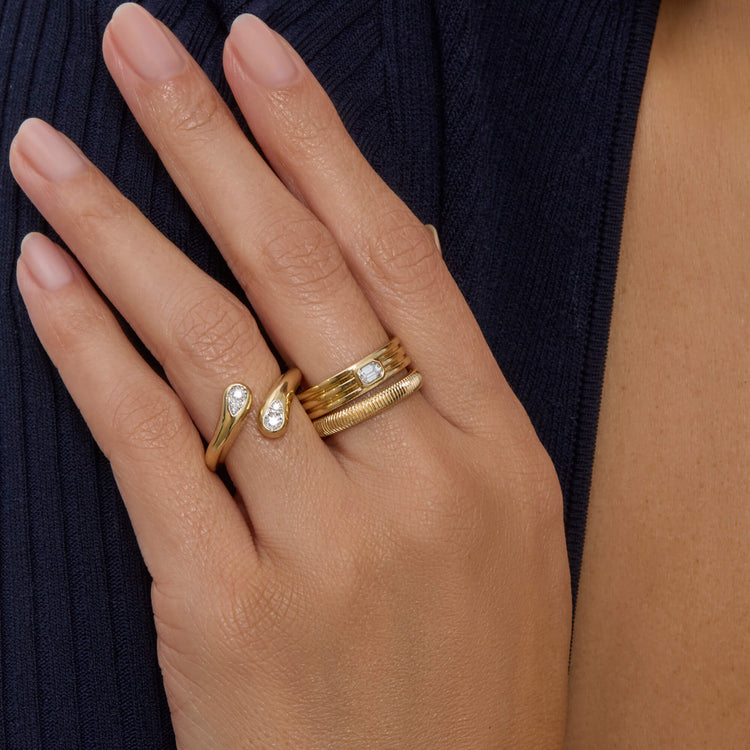 Image of 14K Yellow Gold Bowie Band with Stone and Strand Rings