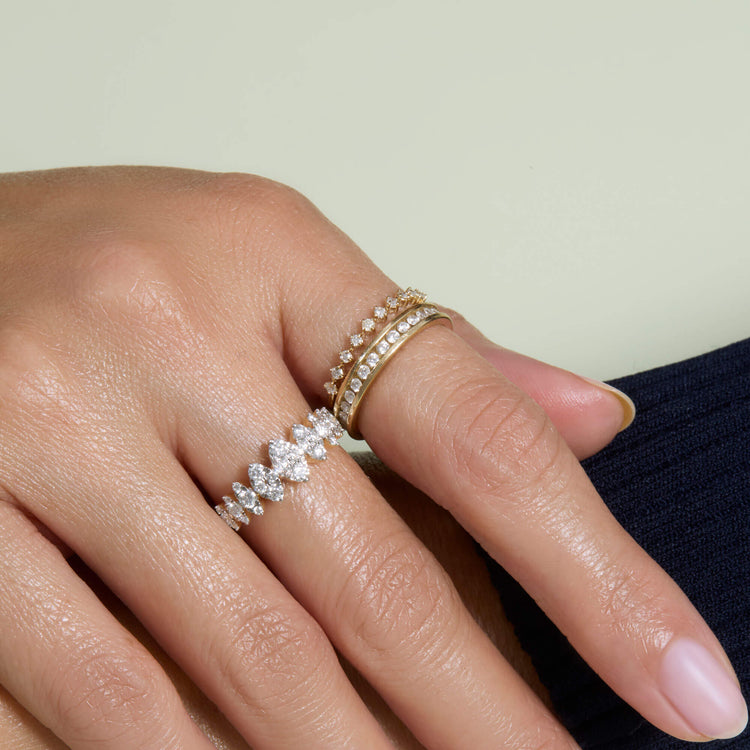 Image of 10K Yellow Gold Bright Lights Diamond Band with Stone and Strand Rings