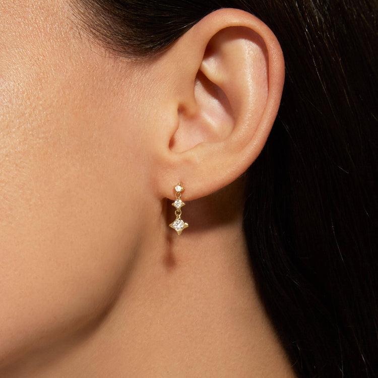Image of 14K Yellow Gold Bright Lights Drop Earrings on Models Ear