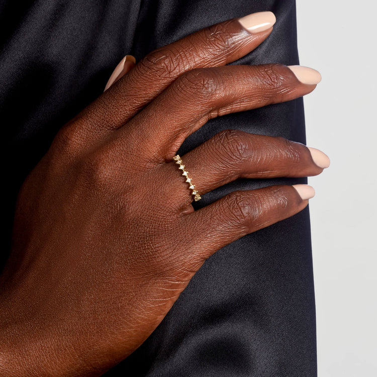 Image of 14K Yellow Gold Bright Lights Eternity Band on Models Hand