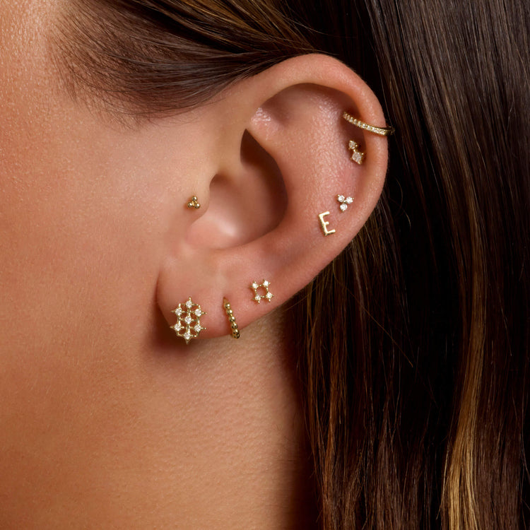 Image of 14K Yellow Gold Bright Lights Galactic Studs with Stone and Strand Earrings