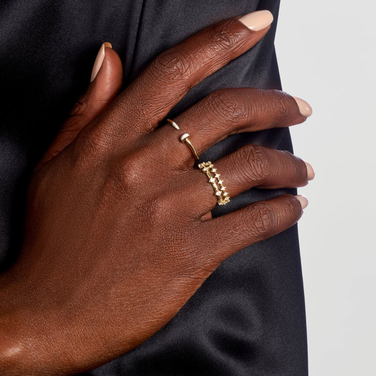 Image of 10K Yellow Gold  Bright Lights Station Ring with Stone and Strand Rings