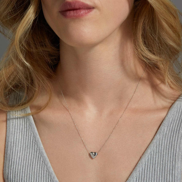 Image of 10K White Gold Bubble Tea Heart Necklace on Models Neck