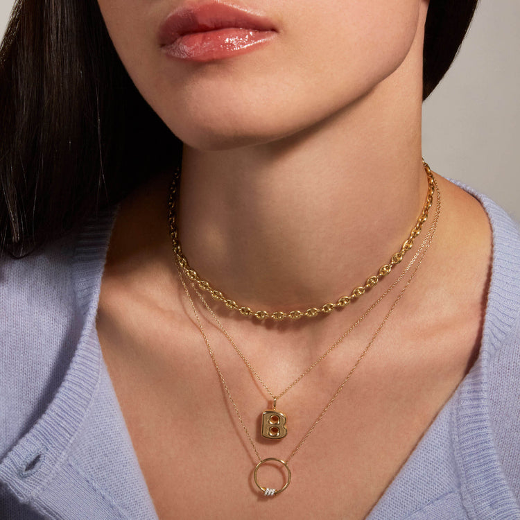 Image of 14K Yellow Gold Bubble Tea Initial Necklace with Stone and Strand Necklaces