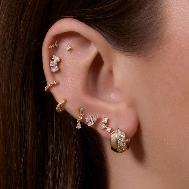 Image of 14K Yellow Gold Buvette Diamond Pave Huggie Earrings with Stone and Strand Earrings
