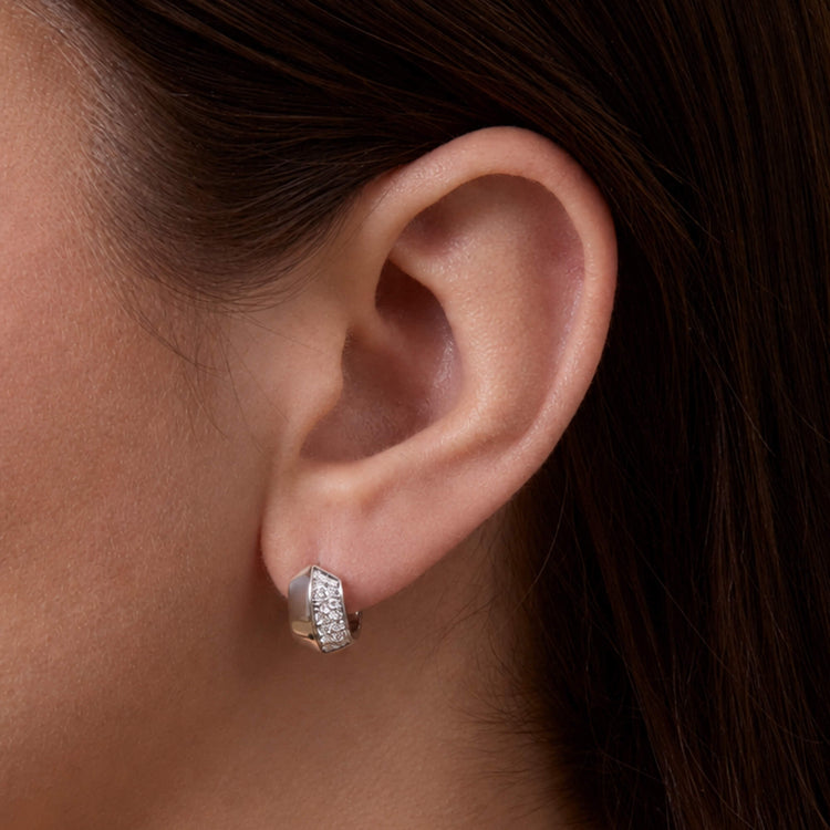 Image of Sterling Silver Buvete LAB-Created Pave Silver Earrings on Models Ear