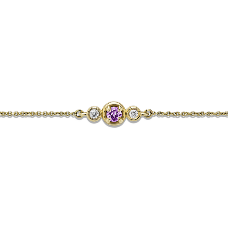 Stone and Strand 10K Yellow Gold Birthstone Diamond Bonbon Bracelet with Amethyst Close Up Image