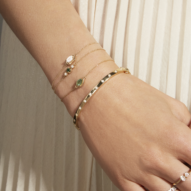 Image of 10K Yellow Gold Birthstone Diamond Bonbon Bracelet with Emerald with Stone and Strand Bracelets