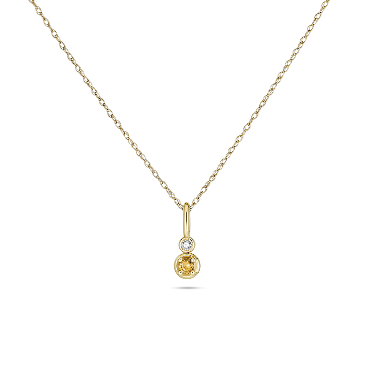 Stone and Strand 10K Yellow Gold Birthstone Diamond Bonbon Necklace with Citrine Close Up Image