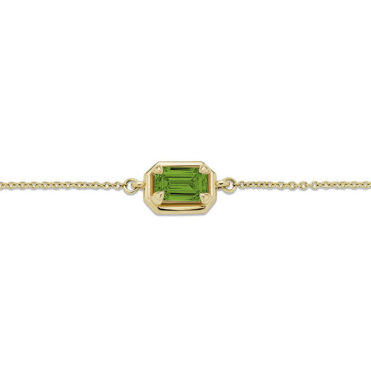Stone and Strand 14K Yellow Gold Birthstone Emerald Cut Bonbon Bracelet with Chrome Diopside Close Up Image