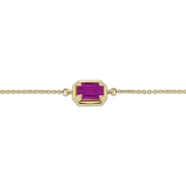 Stone and Strand 14K Yellow Gold Birthstone Emerald Cut Bonbon Bracelet with Rhodalite Close Up Image
