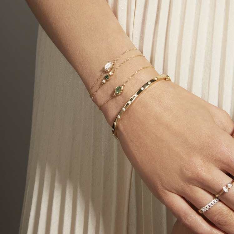 Image of 14K Yellow Gold Birthstone Emerald Cut Bonbon Bracelet with White Topaz with Stone and Strand Bracelets