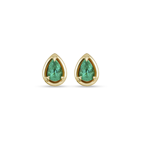 Stone and Strand 14K Yellow Gold Birthstone Pear Bonbon Studs with Emerald Front Image