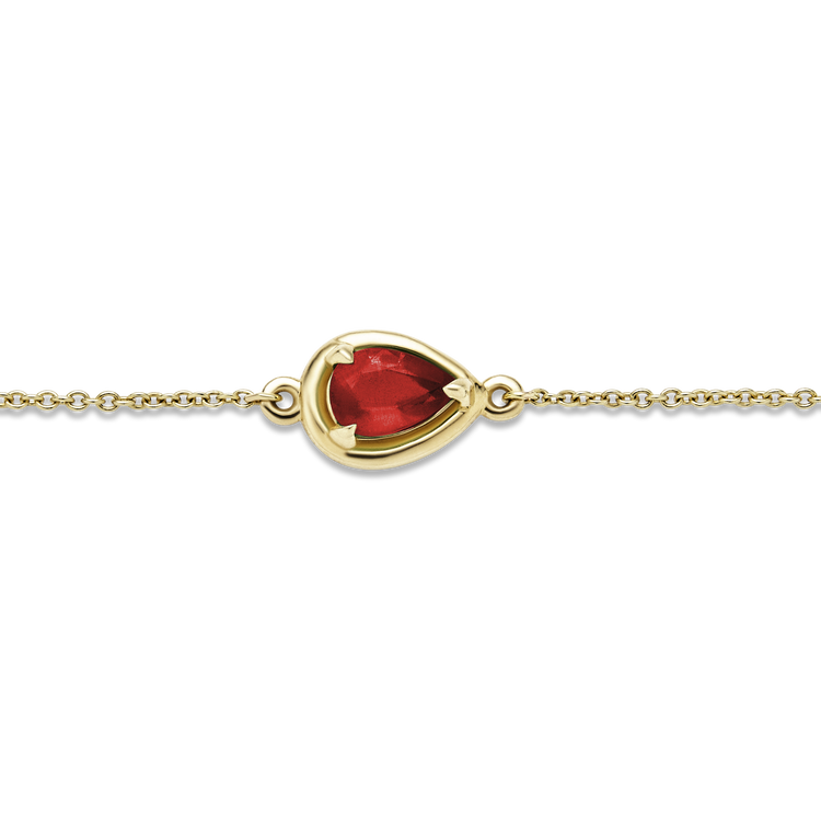 Stone and Strand 14K Yellow Gold Birthstone Pear Cut Bonbon Bracelet with Garnet Close Up Image