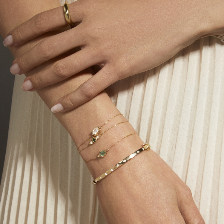 Image of 14K Yellow Gold Birthstone Pear Cut Bonbon Bracelet with Emerald with Stone and Strand Bracelets