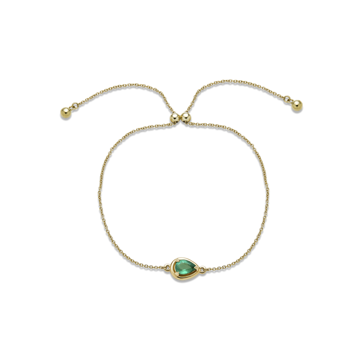 Stone and Strand 14K Yellow Gold Birthstone Pear Cut Bonbon Bracelet with Emerald Front Image
