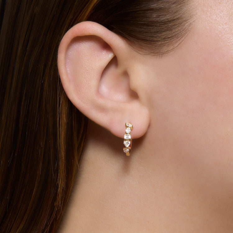Image of 14K Yellow Gold Carnival Lab-Created Diamond Hoops on Models Ear
