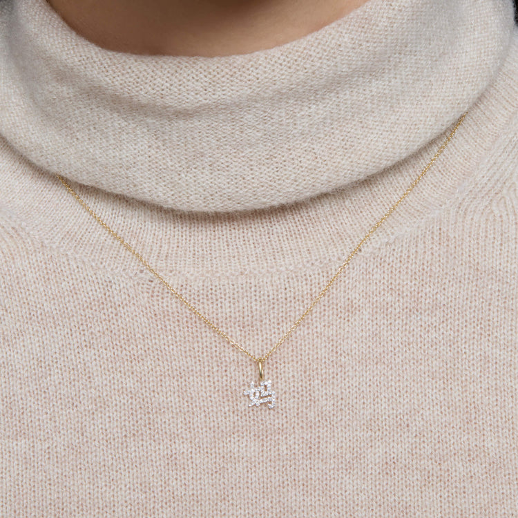 Image of 14K Yellow Gold Chinese Mothers Day Necklace on Models Neck