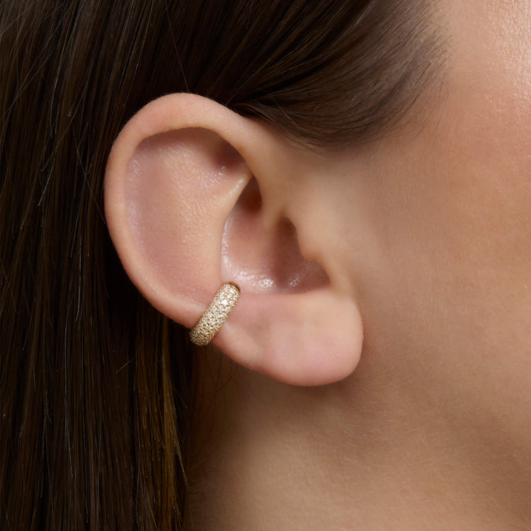 Image of 14K Yellow Gold Chubby Pave Hinged Ear Cuff on Models Ear