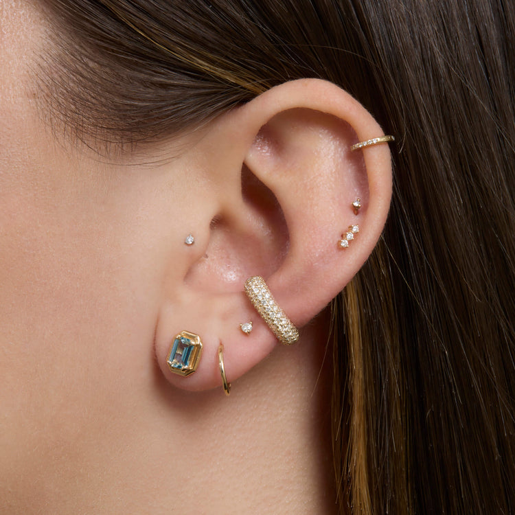 Image of 14K Yellow Gold Chubby Pave Hinged Ear Cuff with Stone and Strand Earrings