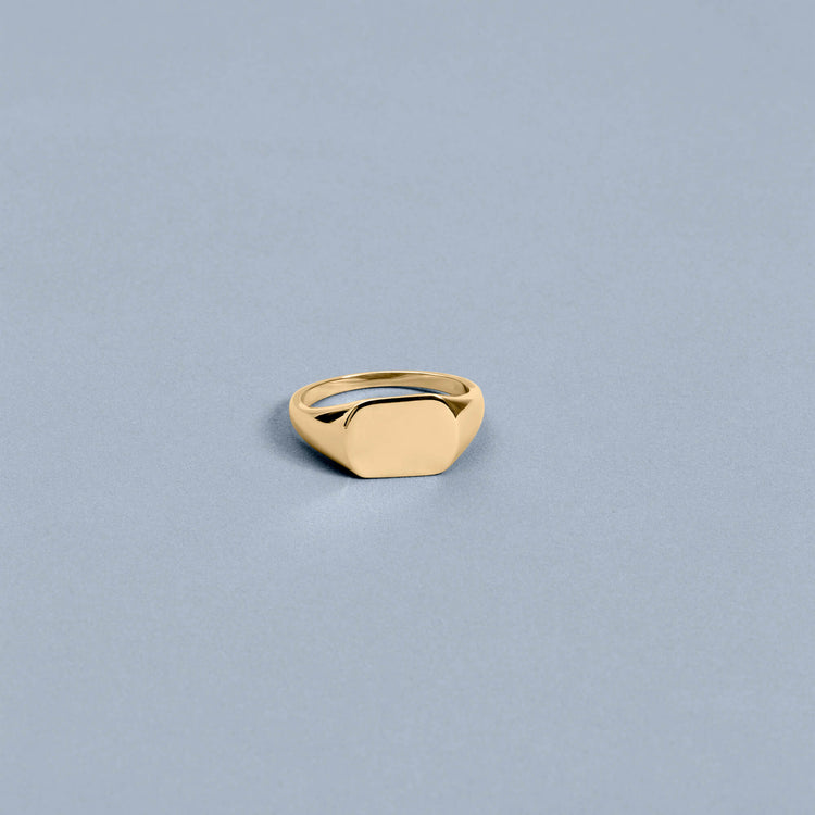 Stone and Strand 14K Yellow Gold Chunky Signet Ring Editorial Image
