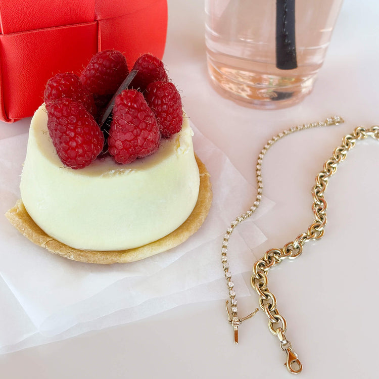 Still Life Image of 14K Yellow Gold Classic Cable Chain Bracelet with Stone and Strand Bracelets