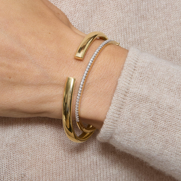 Image of 14K Yellow Gold Classic Cuff with Stone and Strand Bracelets