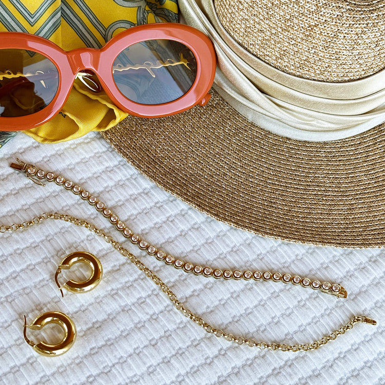 Still Life Image of 14K Yellow Gold Classic Rolo Anklet with Stone and Strand Anklets