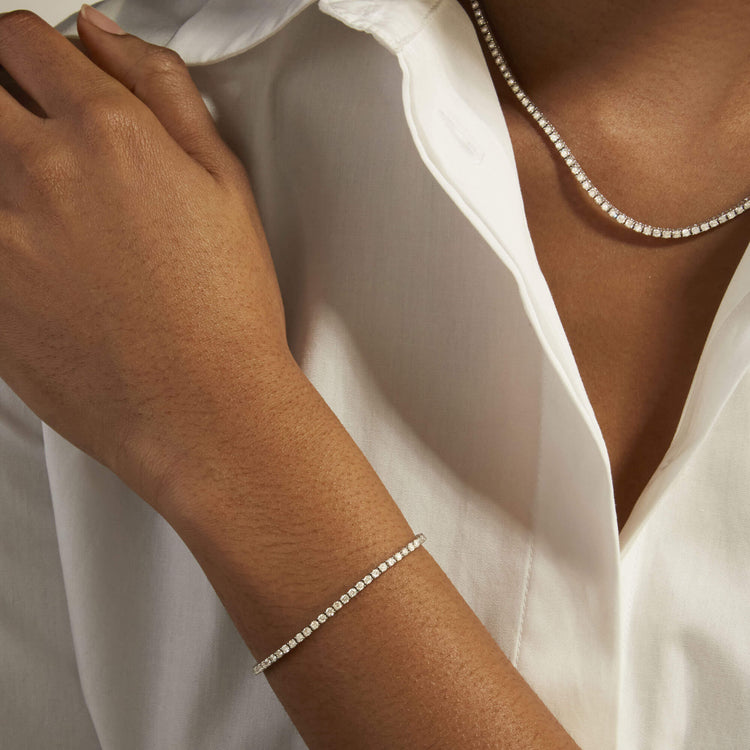 Image of 14K White Gold Classic Tennis Bracelet on Models Arm