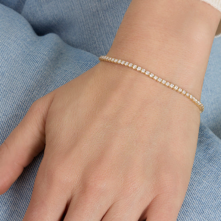 Image of 14K Yellow Gold Classic Tennis Bracelet on Models Arm