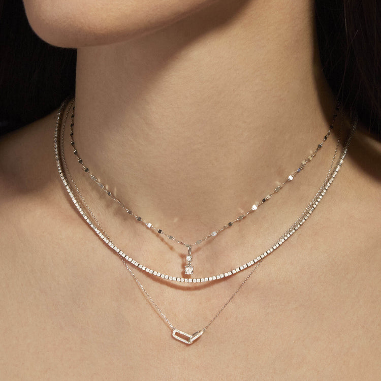 Image of 14K White Gold Unflippable Tennis Necklace In White Gold with Stone and Strand Necklaces