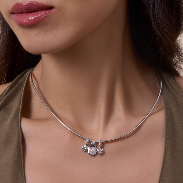 Image of Sterling Silver Cluny LAB-Created Heart Diamond Charm with Stone and Strand Charms & Necklace